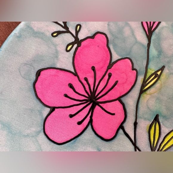 Handmade Silk Painting Art Piece - Hawaiian Flower Vibrant Colors Tie Dye Effect - Picture 2 of 13